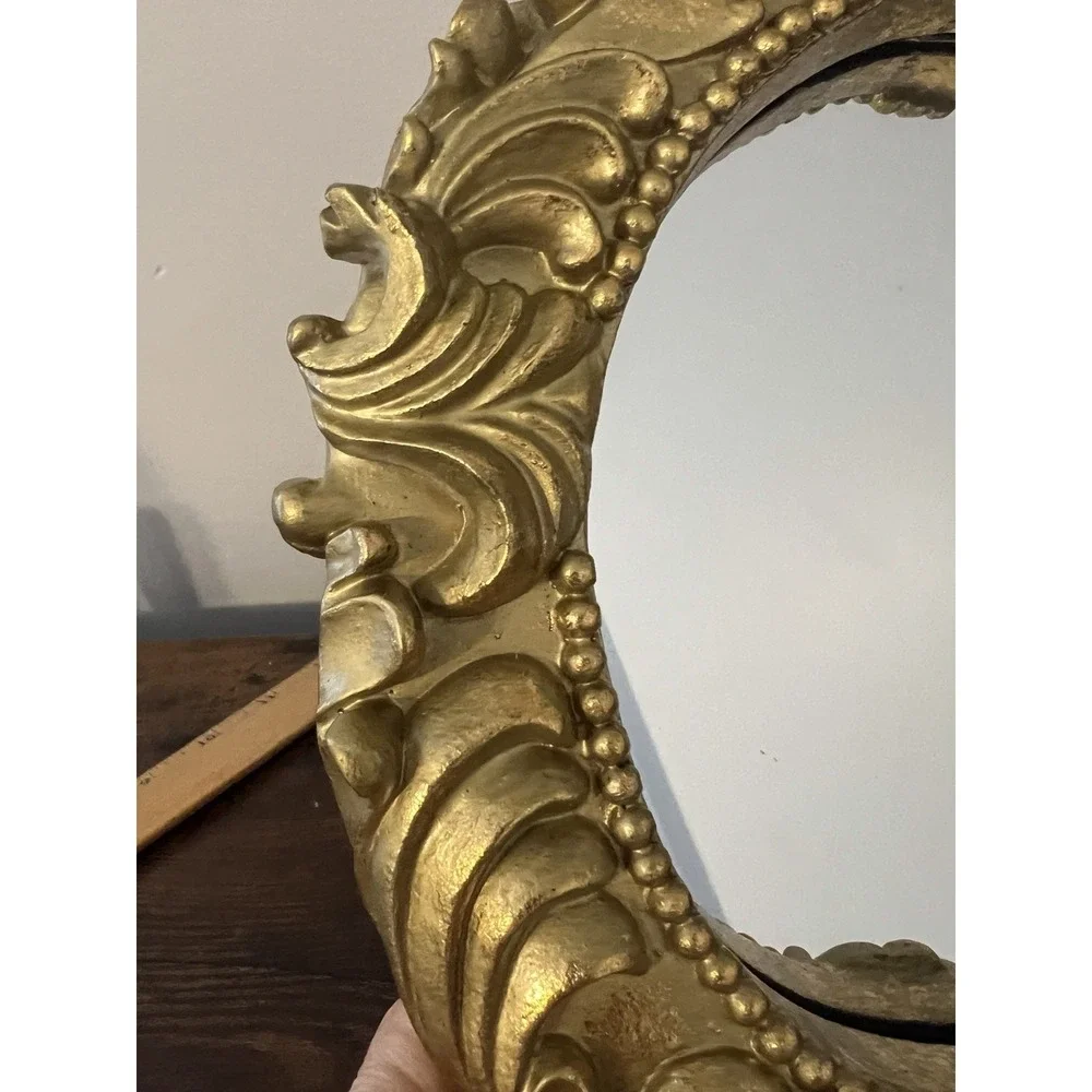Vintage Hollywood Regency Gold Gilt Ornate Oval Wall Mirror Rococo 11x9 Decor
